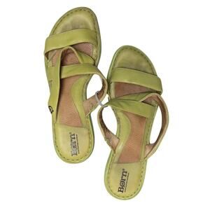 Brat Green Born Wedge Heel Sandals Size 8 Leather Fair Used Condition